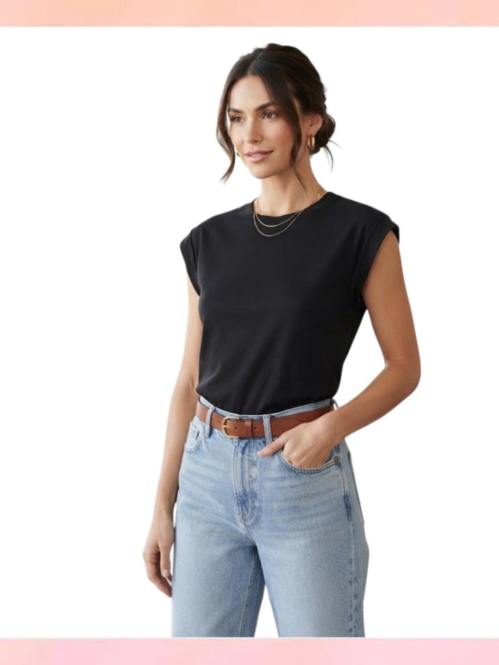 A New Day Black Muscle Tee Cap Sleeve Crewneck Top Size XS